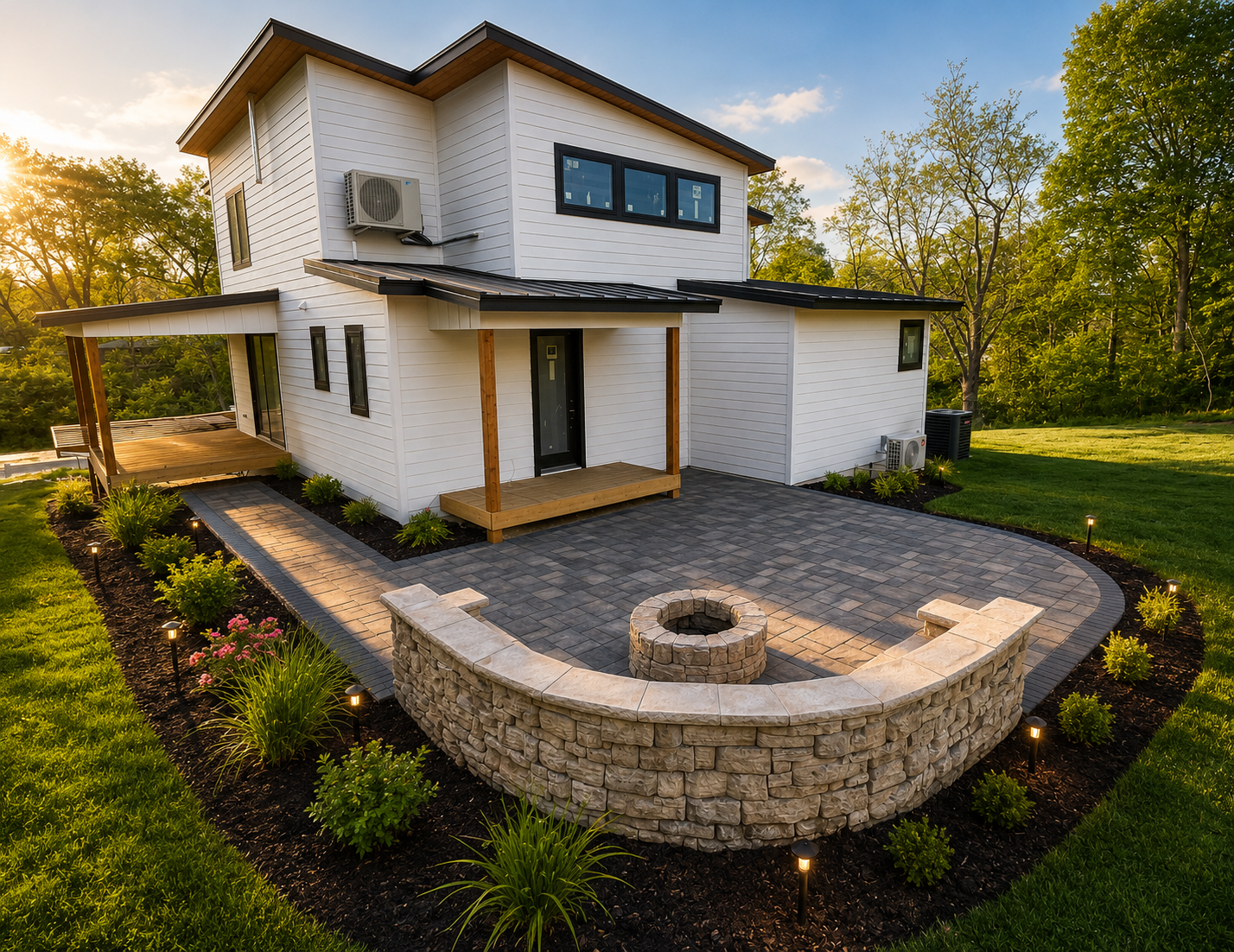 Seating Wall - Paver Patio - Fire Pit - Staircase - Retaining Wall - Paved Pathway