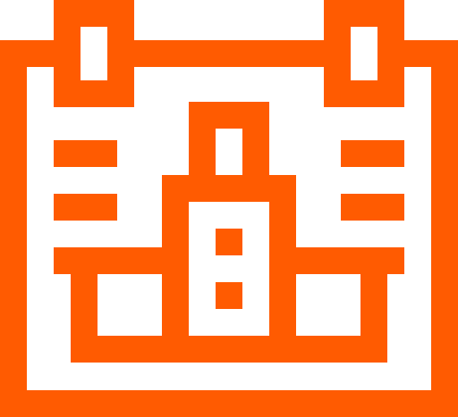 Icon of a shopping cart with a handle and four wheels, depicted in orange and black.
