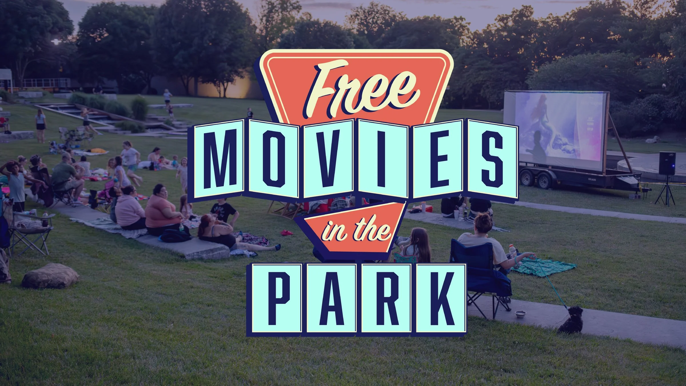 In 2024, Parks moved the Free Movies event from Founders Park to Jordan Valley. The move felt like the right opportunity for an event logo refresh. Inspired by drive-in movie theaters, I kept it fun and contained. 