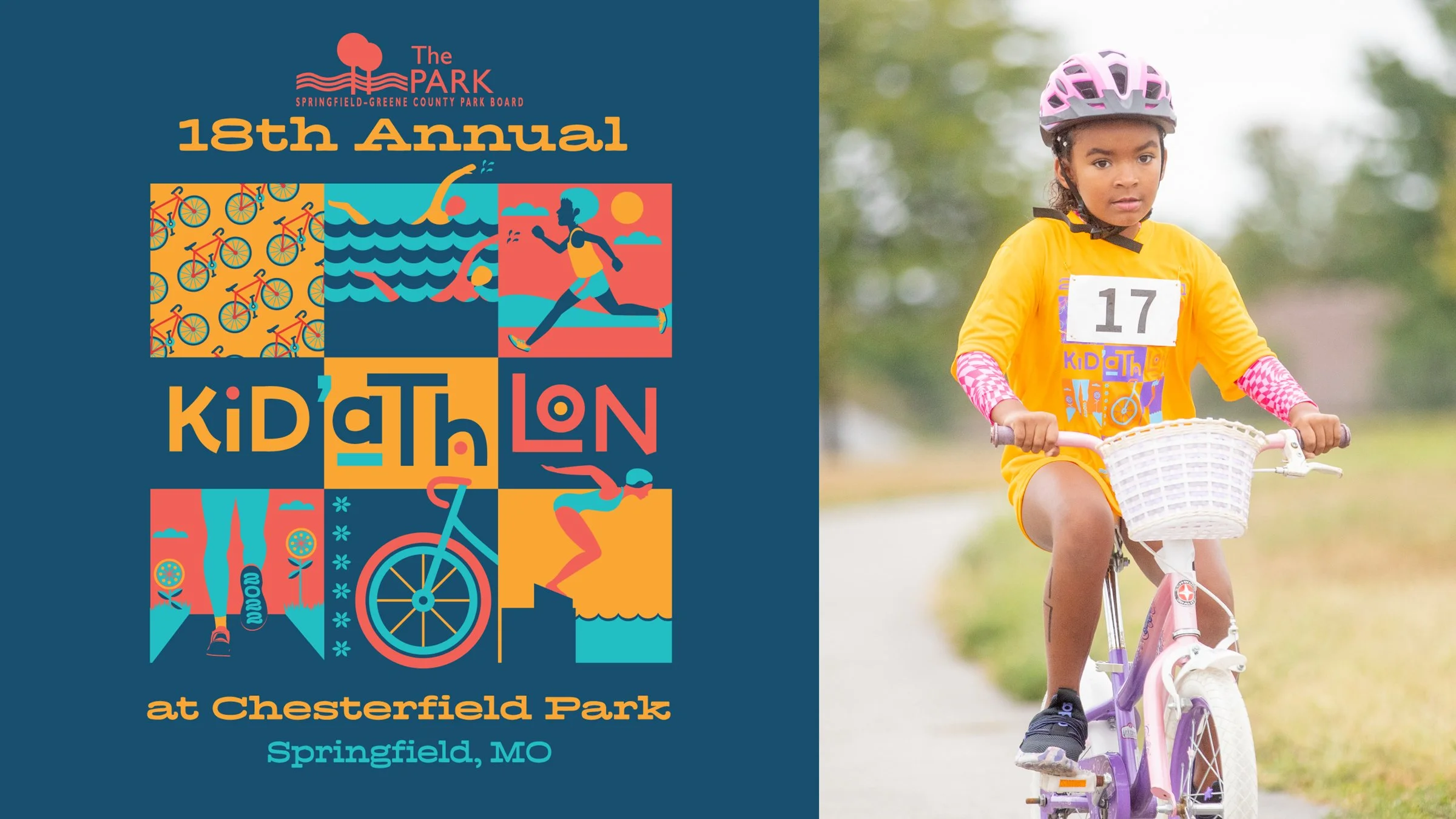 Kid'Athlon is an annual triathlon for kids. I wanted to give it a modern look with a Bauhaus twist. The format works well for reusing each year; Because of the limited color palette, it's easy to update. 