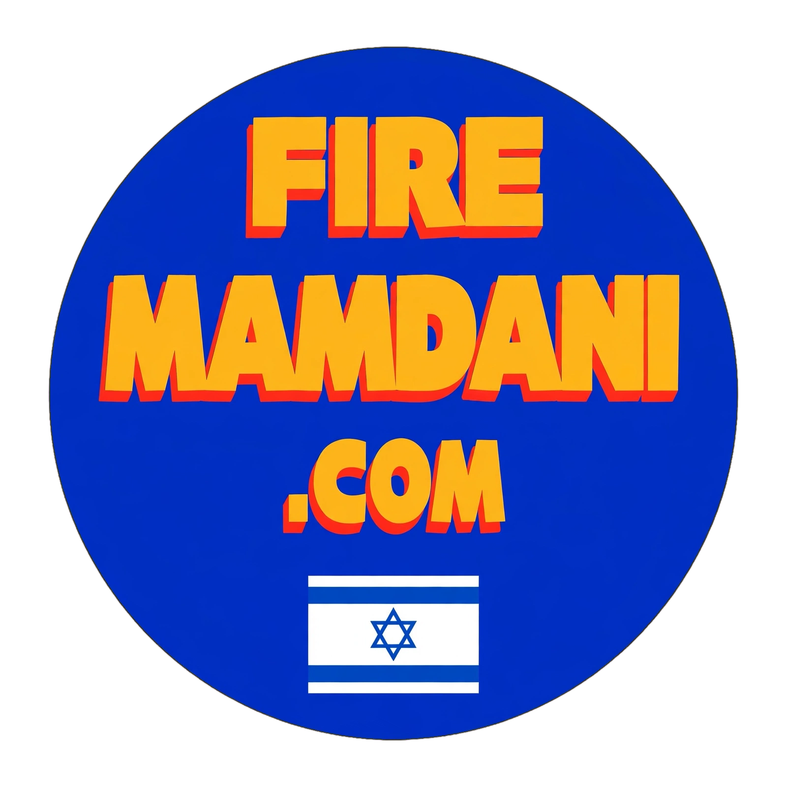 5 pack of 2 1/4" round buttons FIRE MAMDANI with Israel flag
