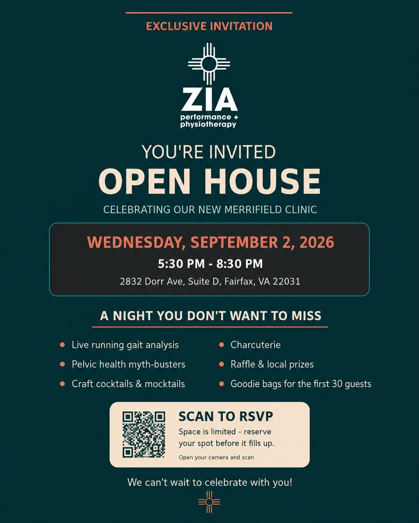 You&rsquo;re Invited! 

Join us as we celebrate our new Merrifield clinic with an evening of community, connection, and fun!

Whether you&rsquo;re a patient, former patient, referral partner, fitness enthusiast, or community member, we&rsquo;d love t