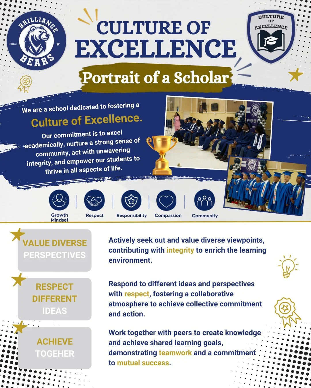 Core Value: CULTURE OF EXCELLENCE 💙🏆⁠
At The Brilliance School, excellence is our standard, our mindset, and our daily practice. We are committed to high achievement, strong character, and a thriving community where every scholar is empowered to su