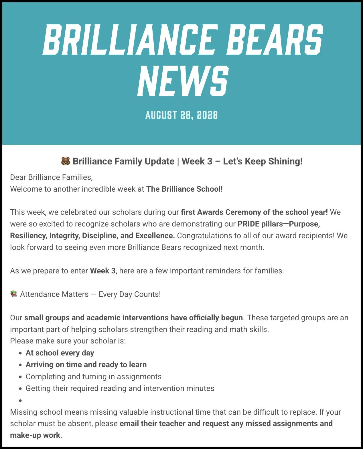 Newsletter - August 28, 2028