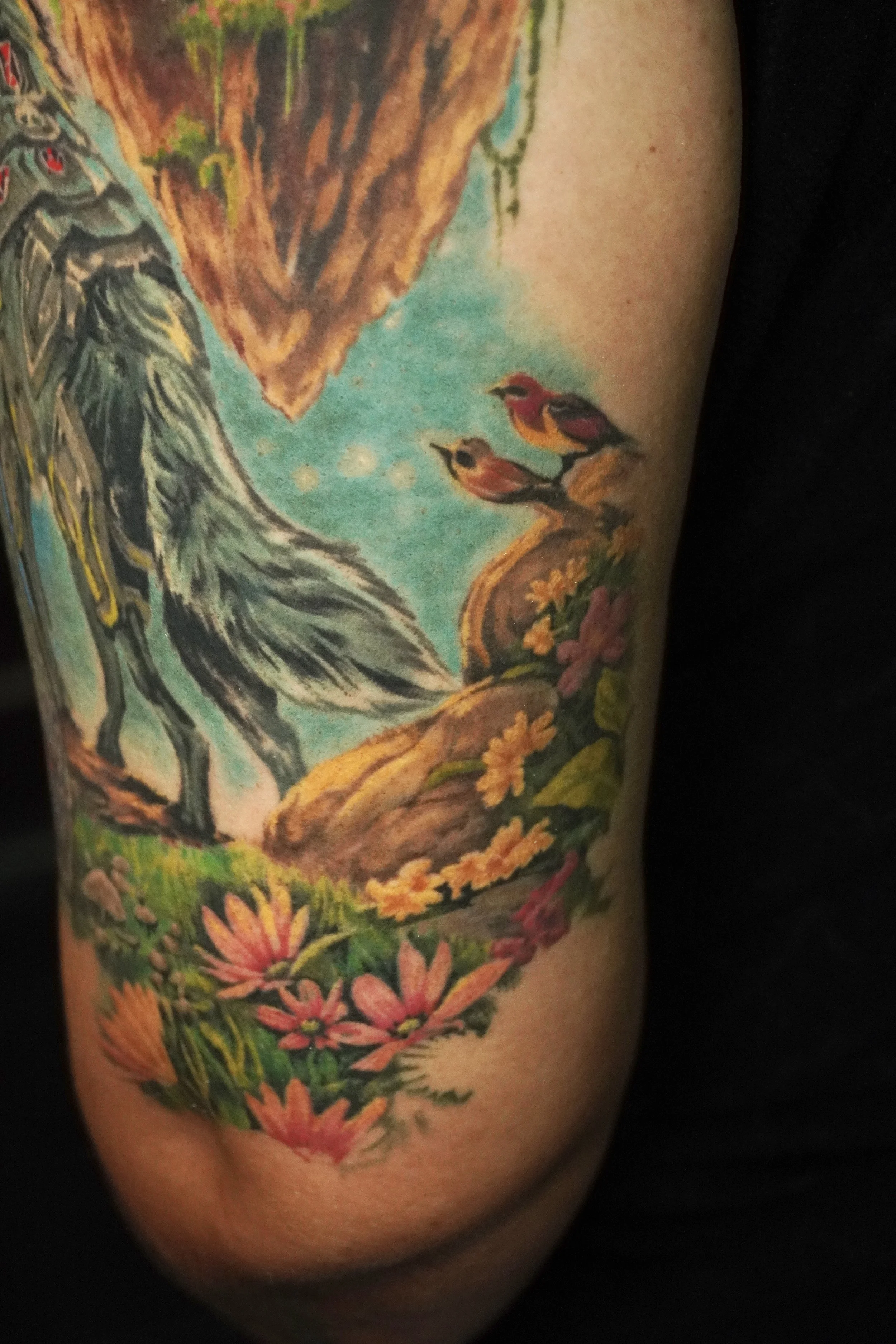 Bird and flower tattoo Trinidad