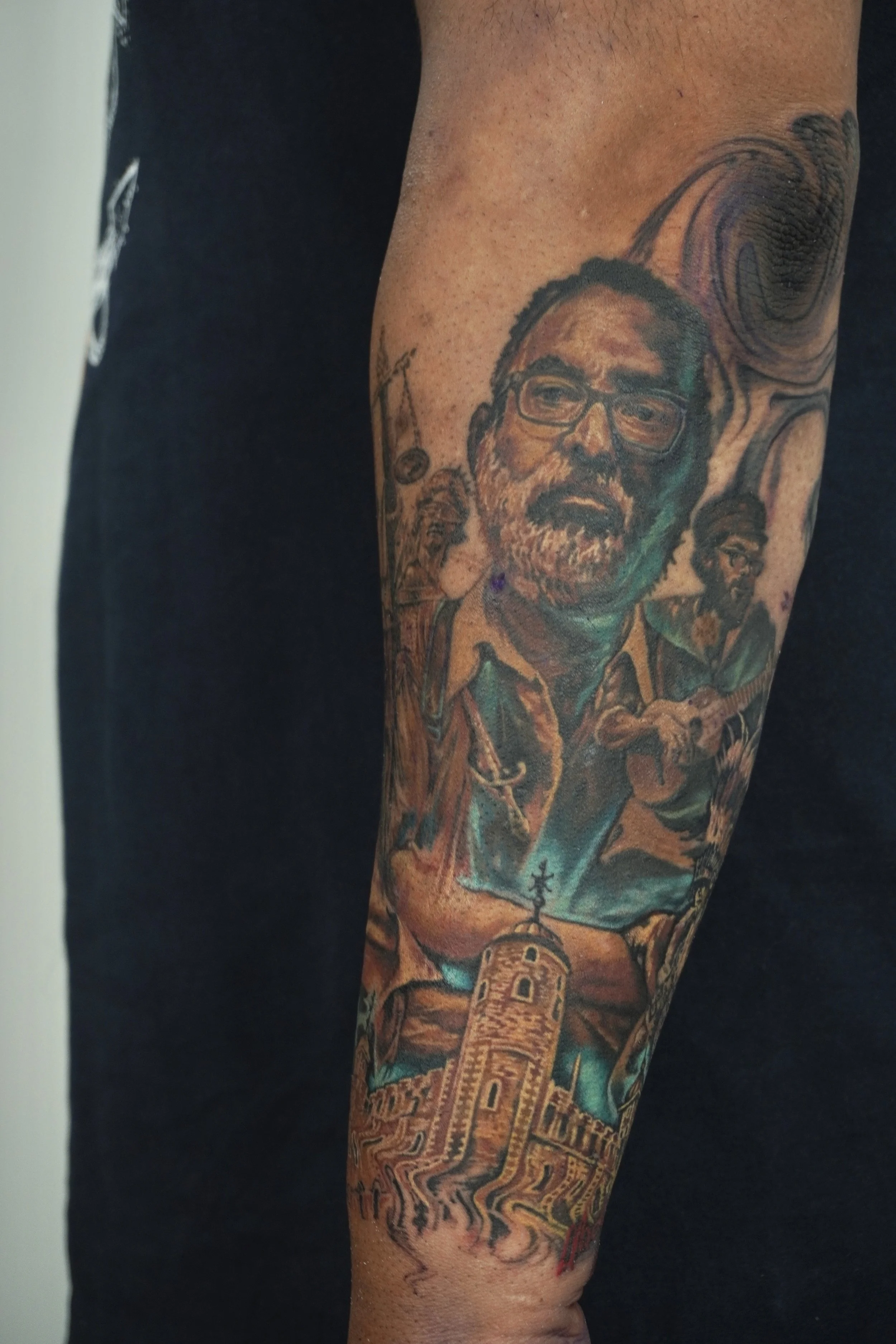 black and gray portrait tattoo memorial tattoo lady justice tattoo trinidad