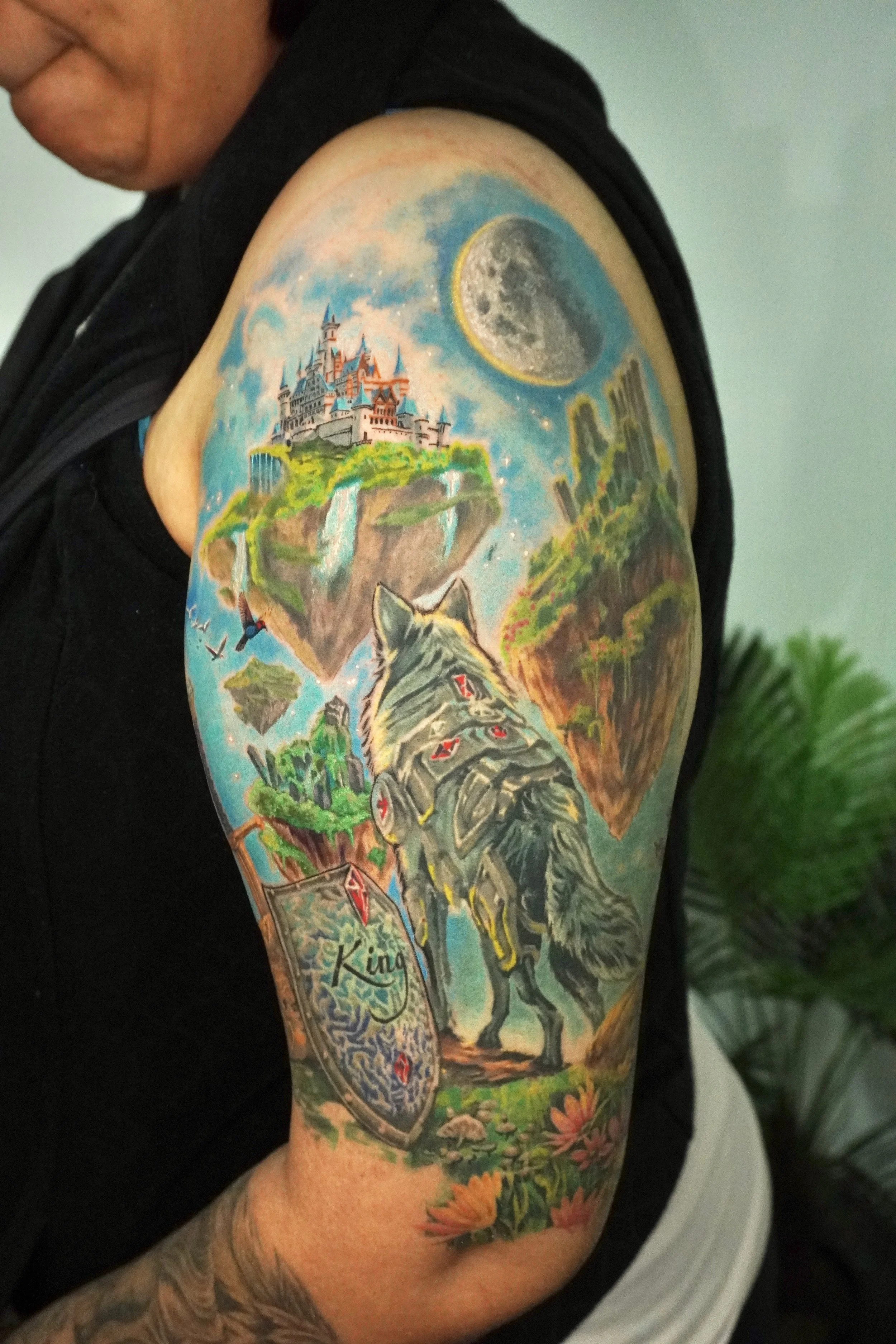 Castle tattoo with wolf Trinidad