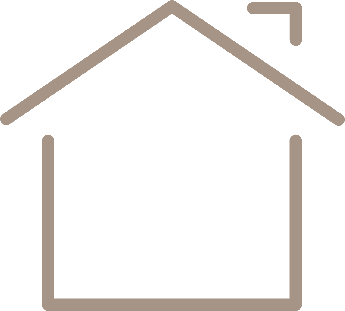 Icon of a house with a chimney, outlined in brown.