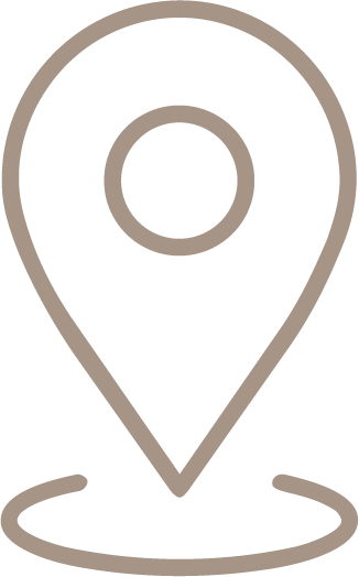 Outline of a map pin location marker with a circular element inside.