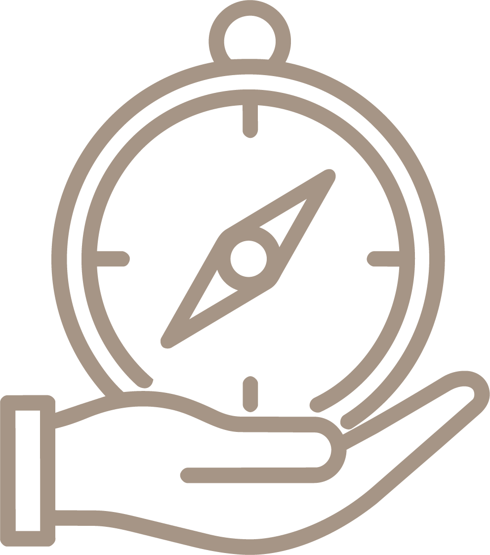 Line drawing of a hand holding a stopwatch.