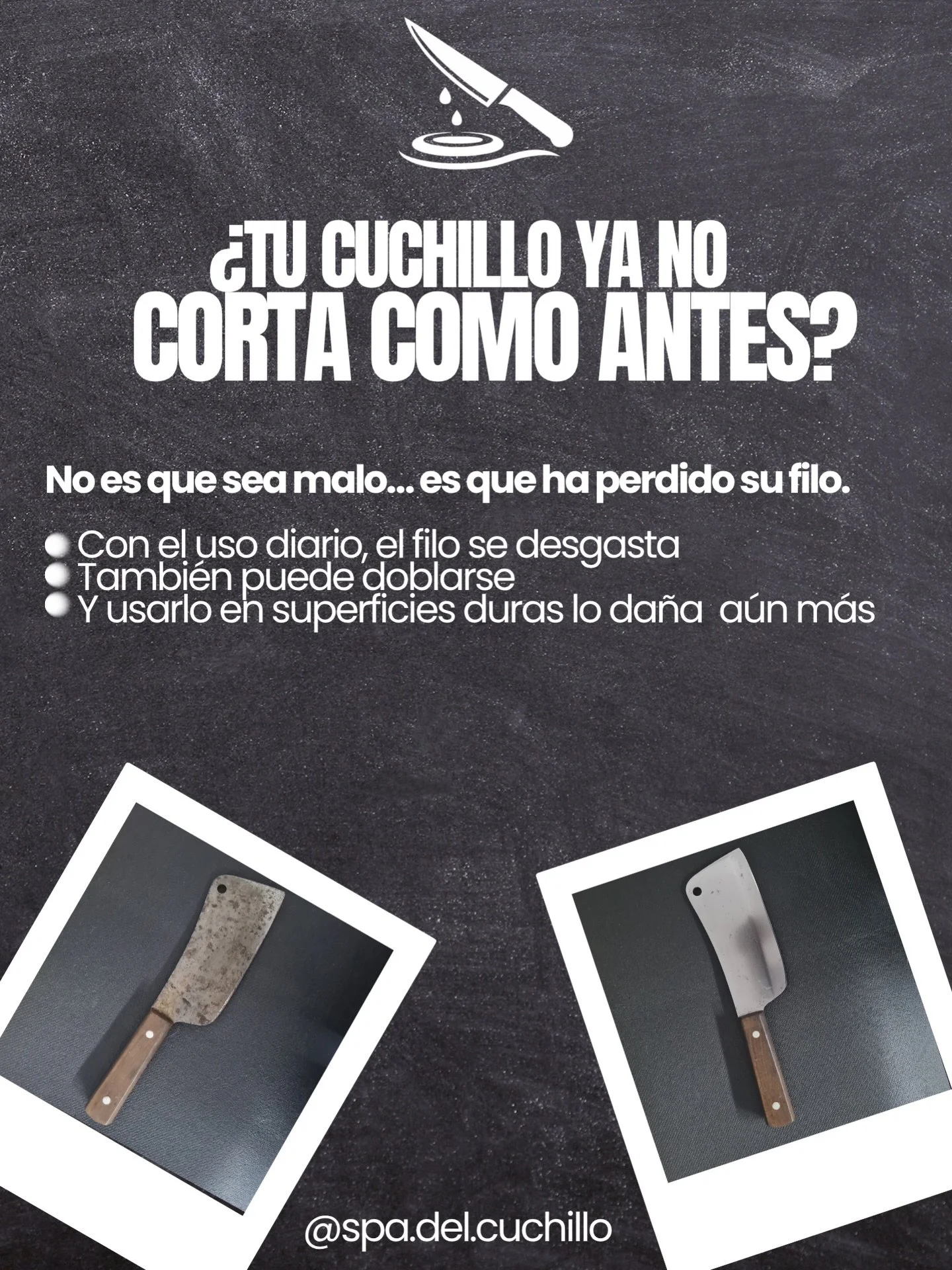 🔪✨ &iquest;Tu cuchillo ya no corta como antes?

No es que sea malo&hellip; simplemente ha perdido su filo con el uso diario.

Con el tiempo, el filo se desgasta, puede doblarse y usarlo en superficies duras acelera a&uacute;n m&aacute;s el da&ntilde