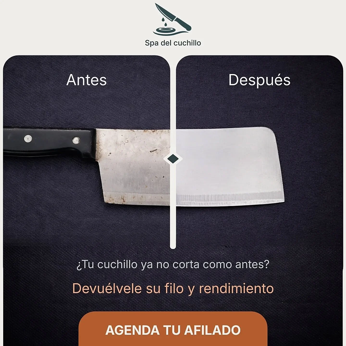 No lo cambies. Renu&eacute;valo. ✨
Recuperamos la est&eacute;tica, la geometr&iacute;a y el filo de tus cuchillos para devolverles su m&aacute;ximo rendimiento.
Mira el Antes vs. Despu&eacute;s.
📍 Servicio en Curridabat
📩 Escr&iacute;benos y cotiza