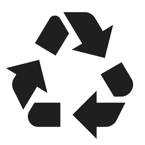 Black recycling symbol with three arrows forming a triangle.