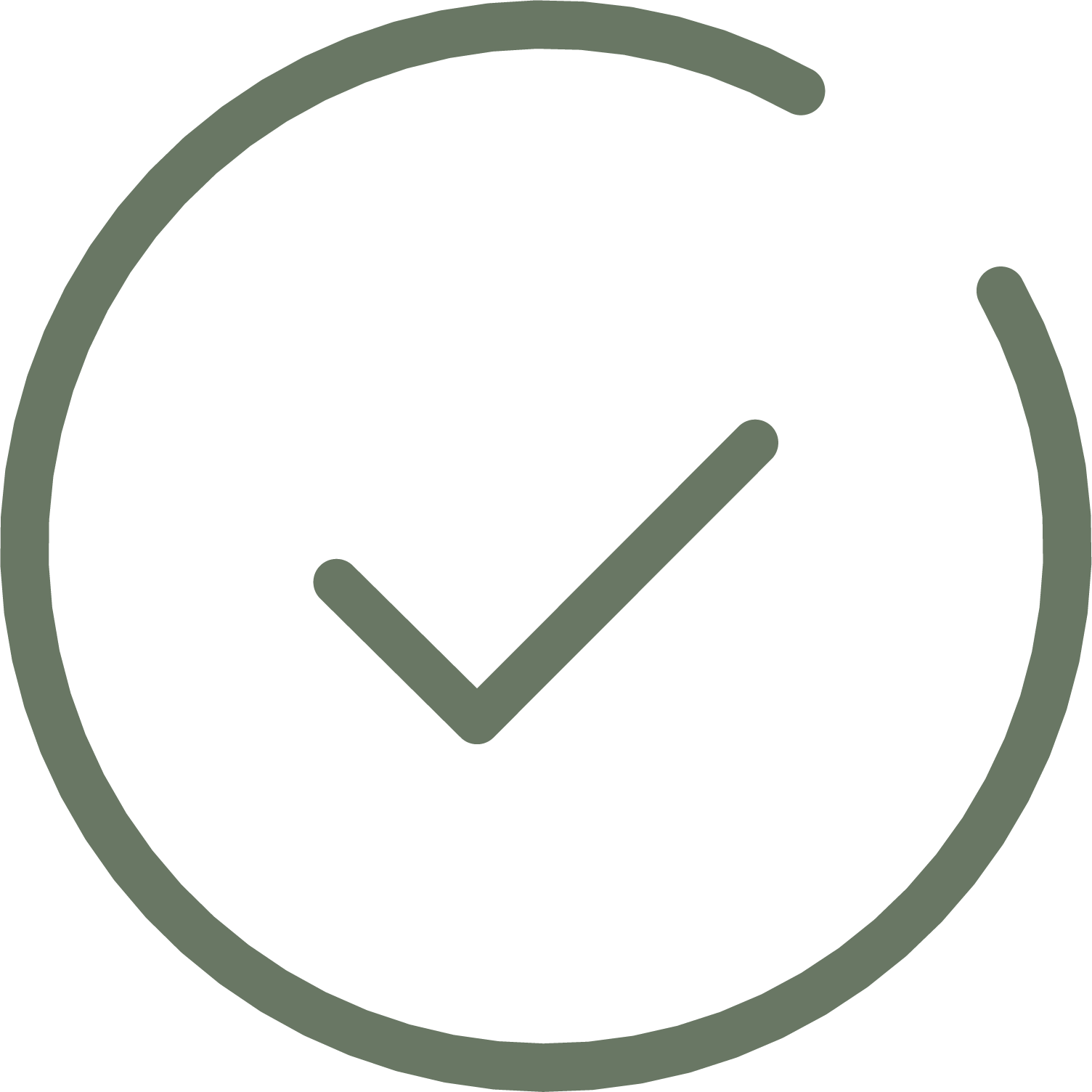A circular icon featuring a check mark inside a shield outline, symbolizing security or approval.