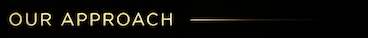 Text that reads 'OUR APPROACH' in gold letters on a black background.