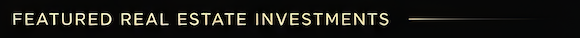 Close-up of a headline for real estate investments displayed on a black background