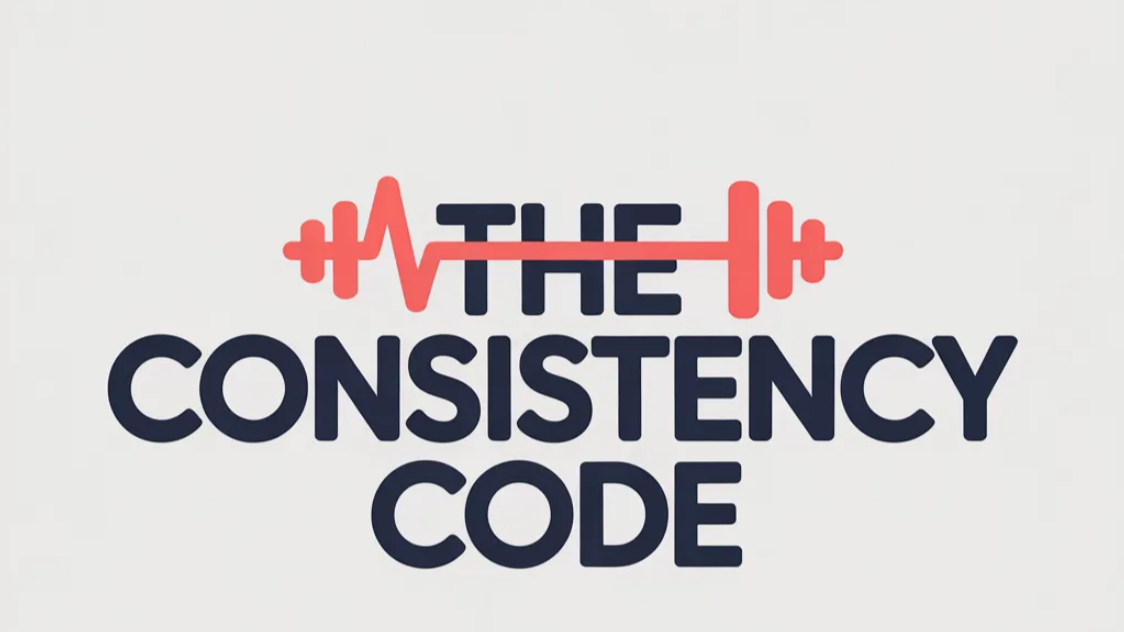 Logo with a barbell weight, heartbeat line, and the text "The Consistency Code" in bold letters