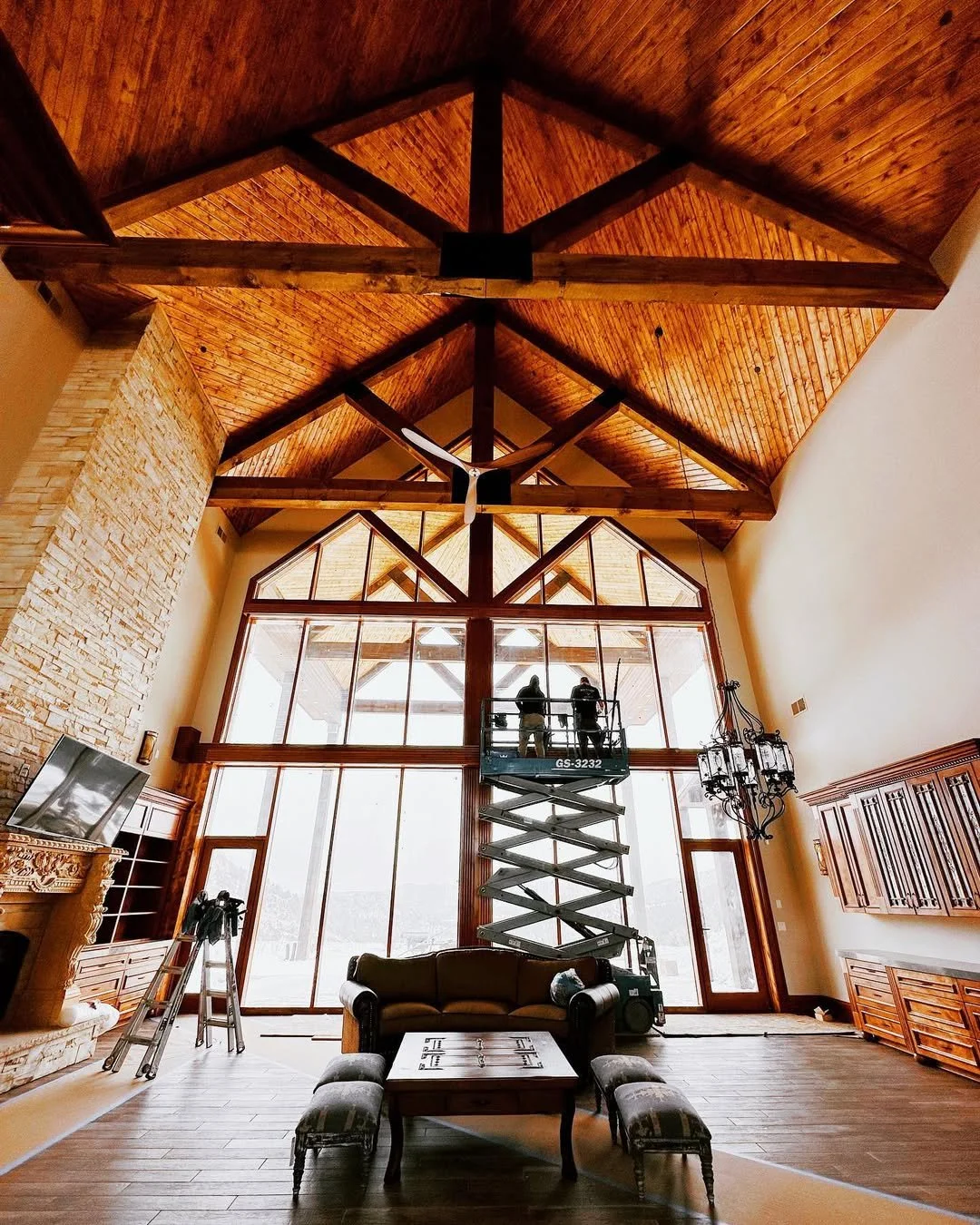 Vaulted ceiling great room window cleaning in Greeley