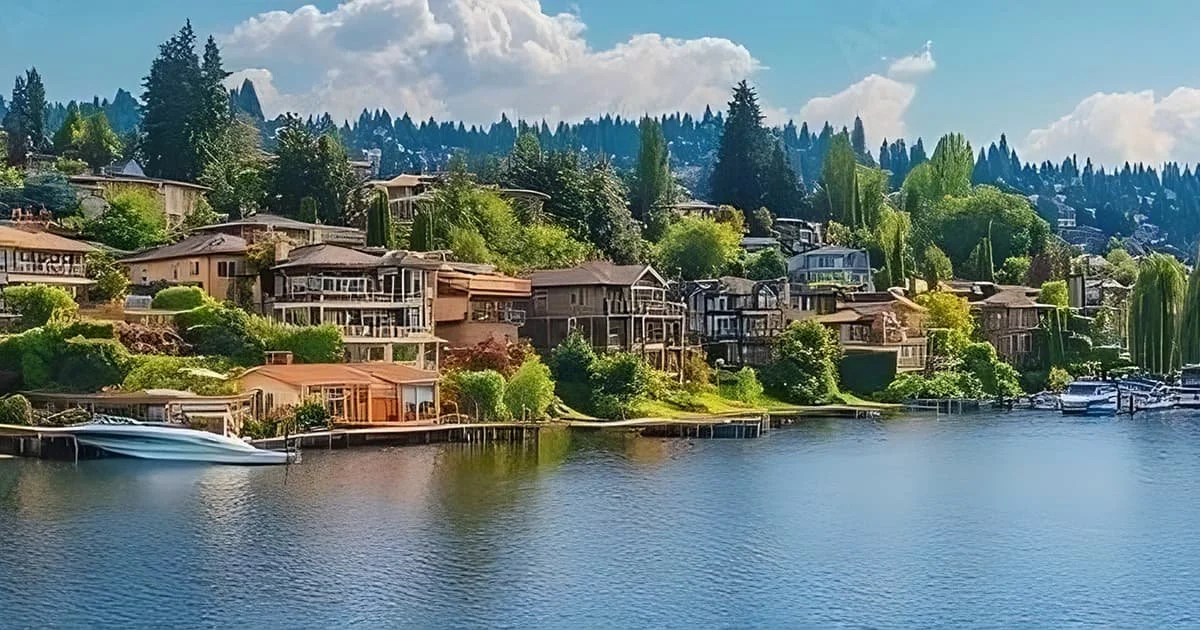 View of Lake Sammamish and surrounding area homes on the lake