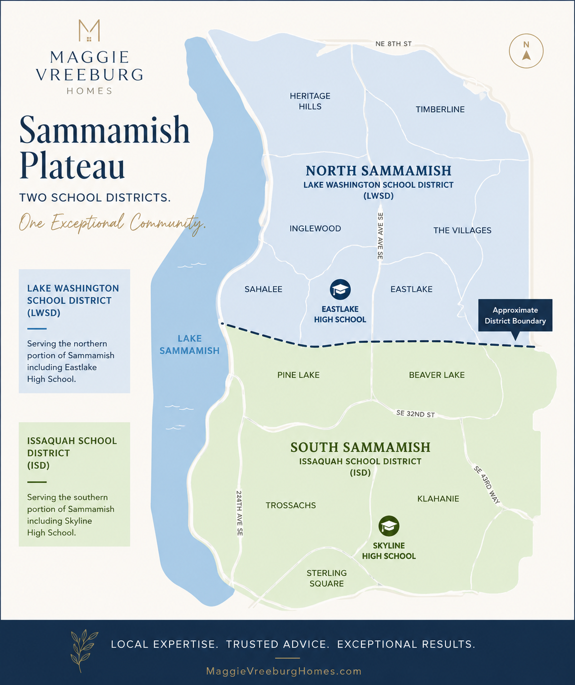 Sammamish Washington school district map showing Lake Washington School District and Issaquah School District boundary areas