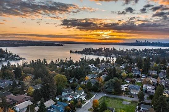 Aerial view comparing Sammamish and Bellevue neighborhoods on the Eastside of Washington state