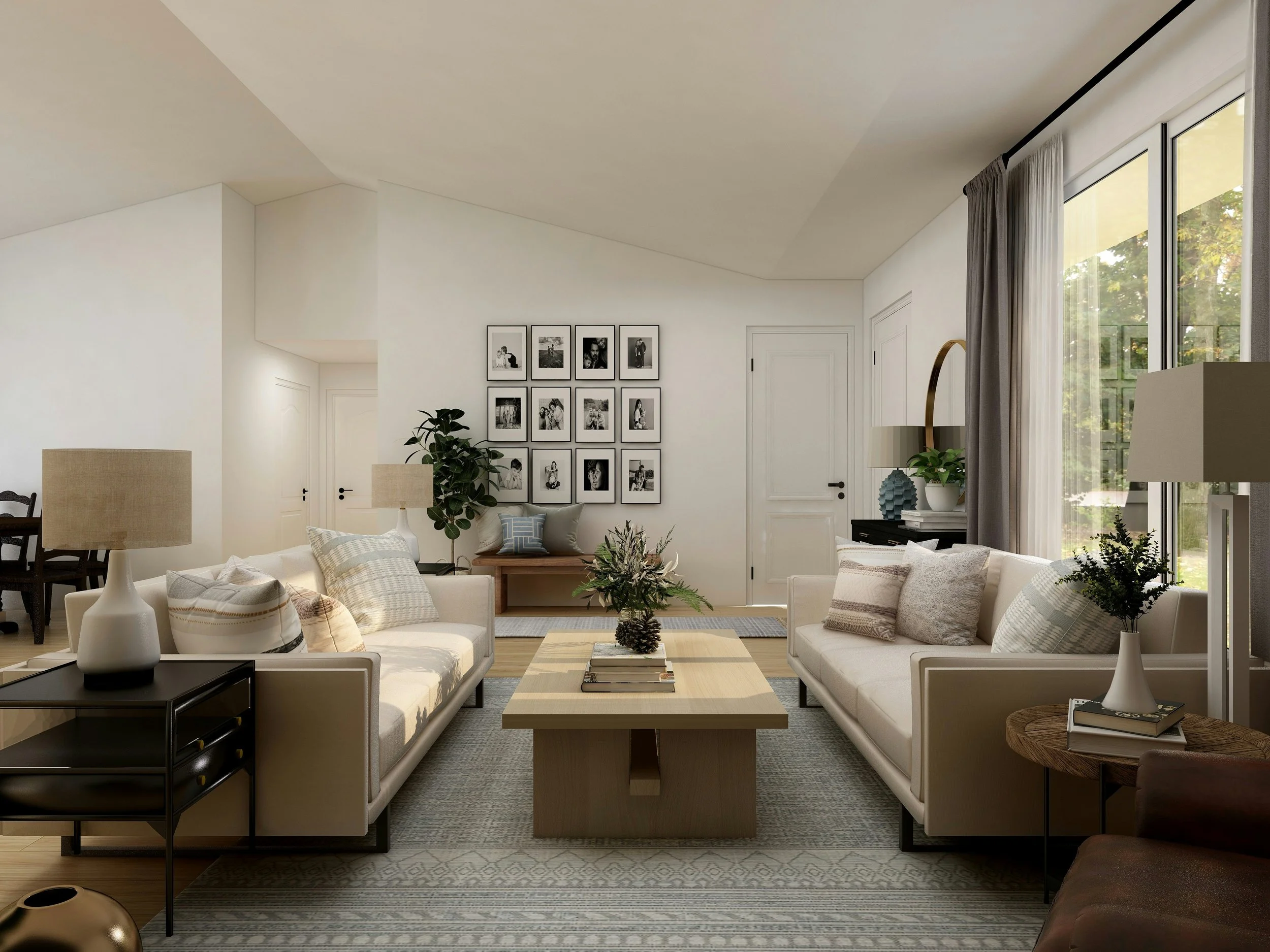 Bright staged living room with natural light in a Sammamish Washington home for sale