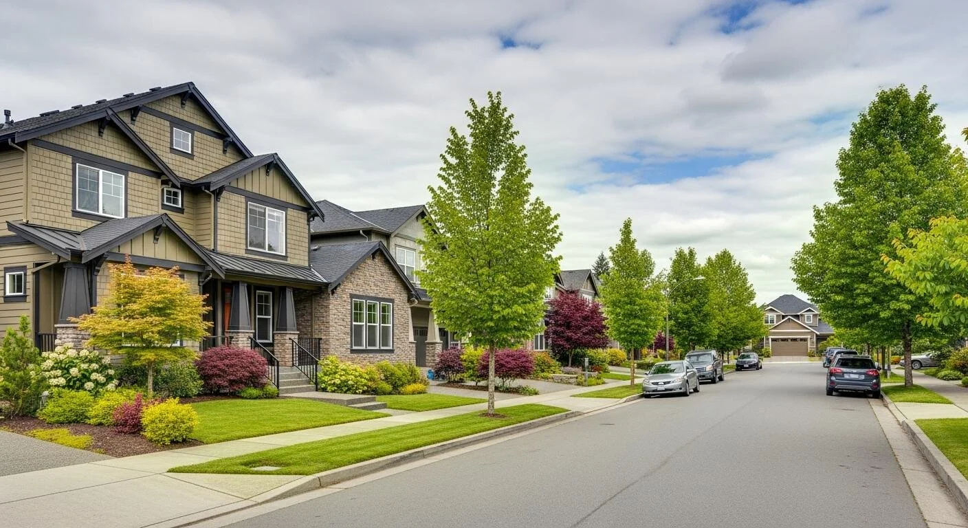 Well-maintained tree-lined street in Vintage neighborhood Sammamish Washington