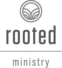 Logo for Rooted Ministry with a circular emblem above the word 'rooted' and the word 'ministry' below.