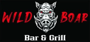 Logo for Wild Boar Bar & Grill featuring a stylized boar's head with red eyes and horns, with the text 'Wild Boar' in red and 'Bar & Grill' in white.
