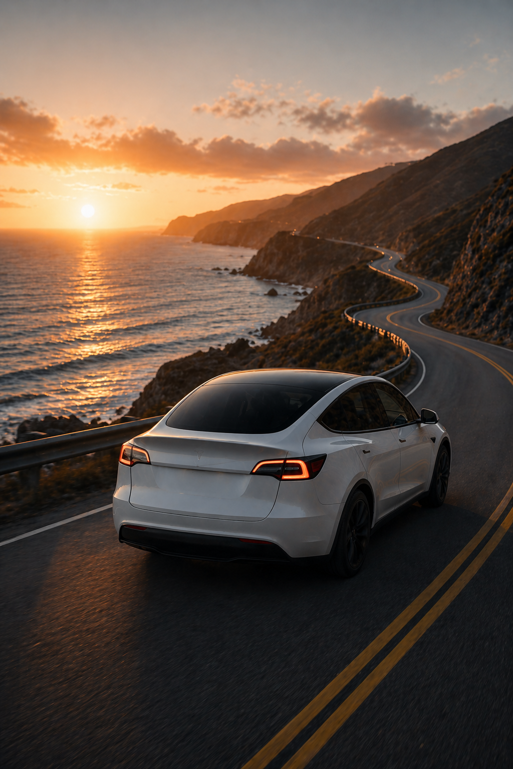 tesla model 3 driving on a curvy road