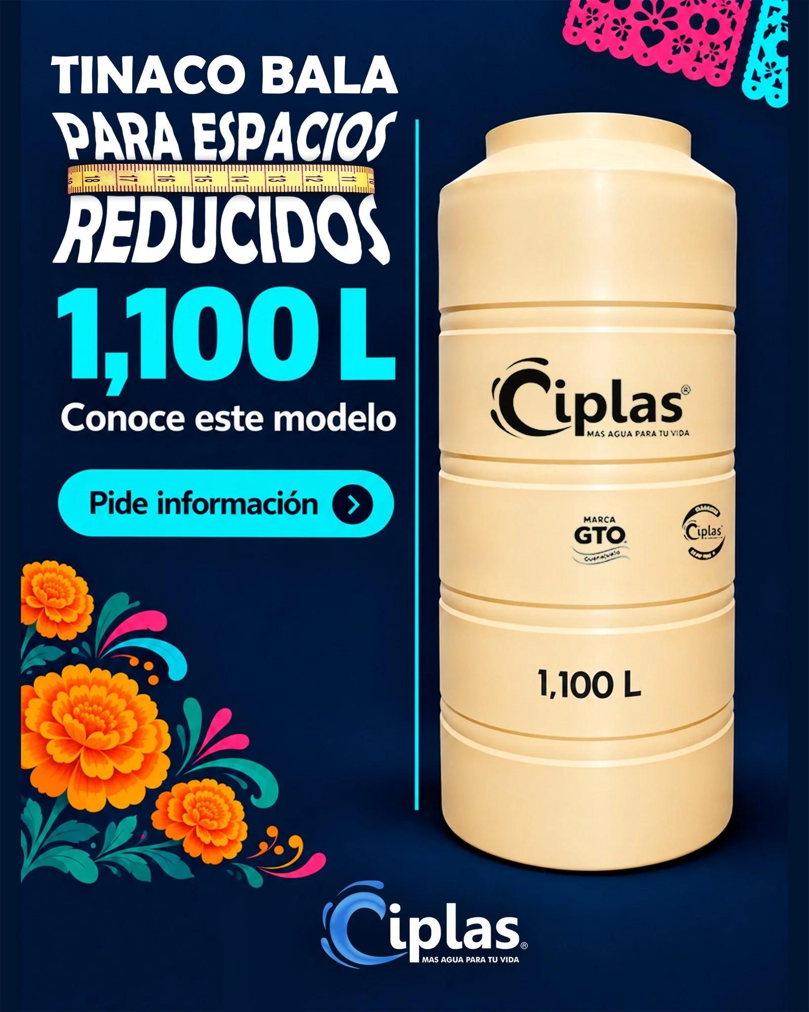 Conoce el tinaco bala Ciplas de 1,100 L en color beige. Pregunta por sus medidas, precio y disponibilidad. 💧

Env&iacute;anos &laquo;BALA 1100&raquo; para recibir informaci&oacute;n de este modelo.