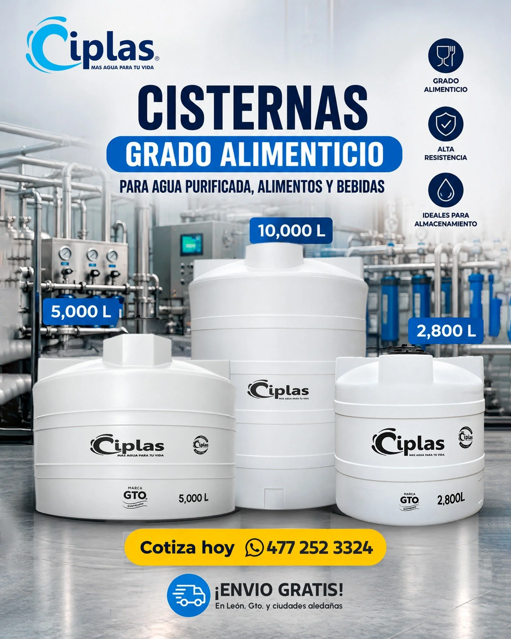 💧 La capacidad que tu negocio necesita. Cisternas de grado alimenticio de 2,800, 5,000 y 10,000 L.

🚚 Env&iacute;o gratis en Le&oacute;n y ciudades aleda&ntilde;as.
📲 Cotiza hoy: 477 252 3324.
.
.
.
.
.
.
#leonguanajuato
#Cisternas #GradoAlimentic