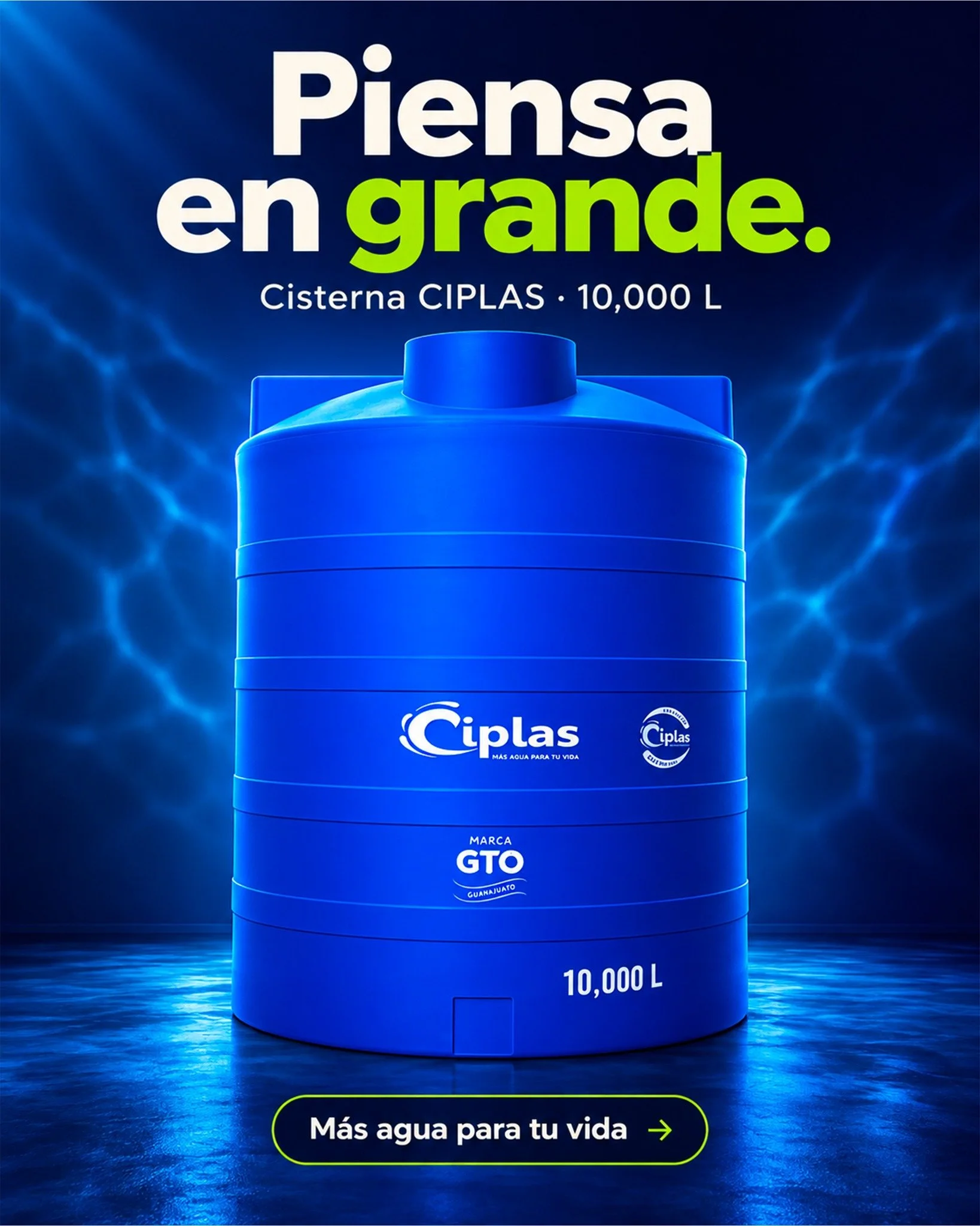 Hay proyectos que empiezan con una idea grande. Conoce la cisterna CIPLAS de 10,000 L y consulta sus medidas y requisitos de instalaci&oacute;n para valorar si corresponde a tu proyecto. CIPLAS: m&aacute;s agua para tu vida.

#CIPLAS #Cisternas #M&aa