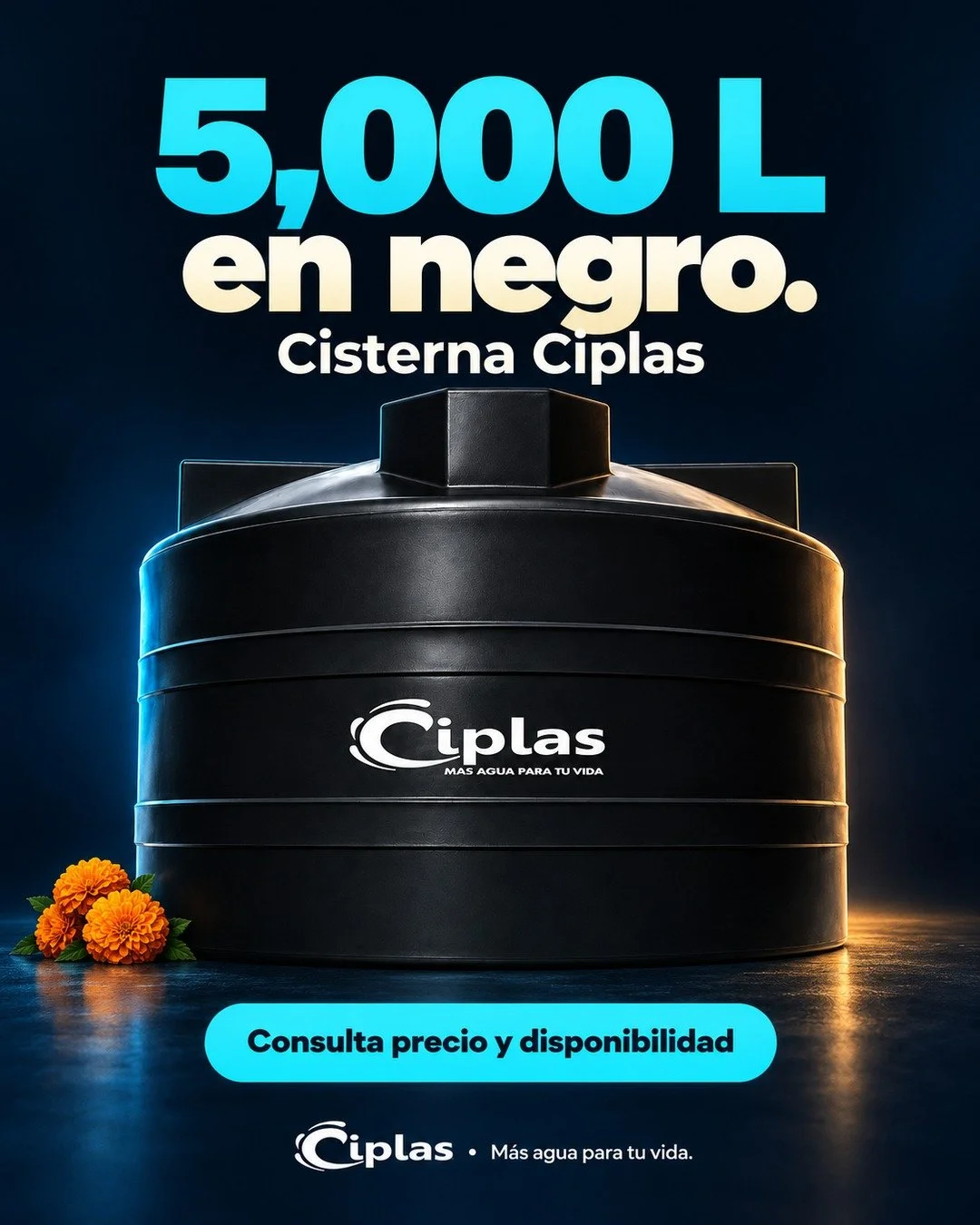 La cisterna Ciplas de 5,000 L tambi&eacute;n est&aacute; disponible en presentaci&oacute;n negra. Conoce este modelo y pregunta por su precio y disponibilidad. 💧

Escr&iacute;benos &laquo;CISTERNA 5000&raquo; para cotizar.