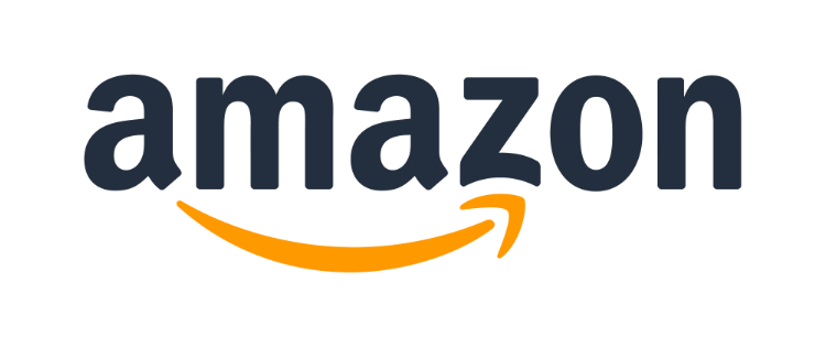 Amazon logo with the word Amazon in bold black text and a curved orange arrow underneath.