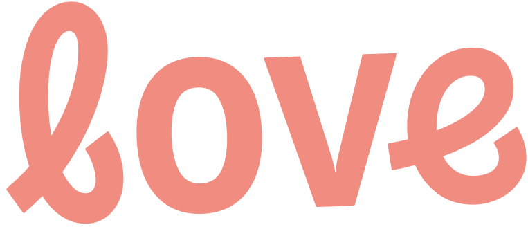 The word 'love' written in pink, stylized, cursive font.