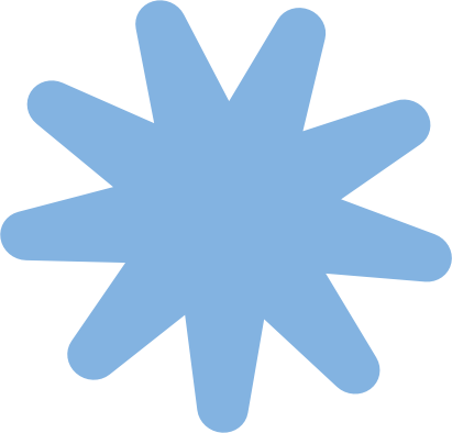 A blue starburst shape with eleven evenly spaced points.