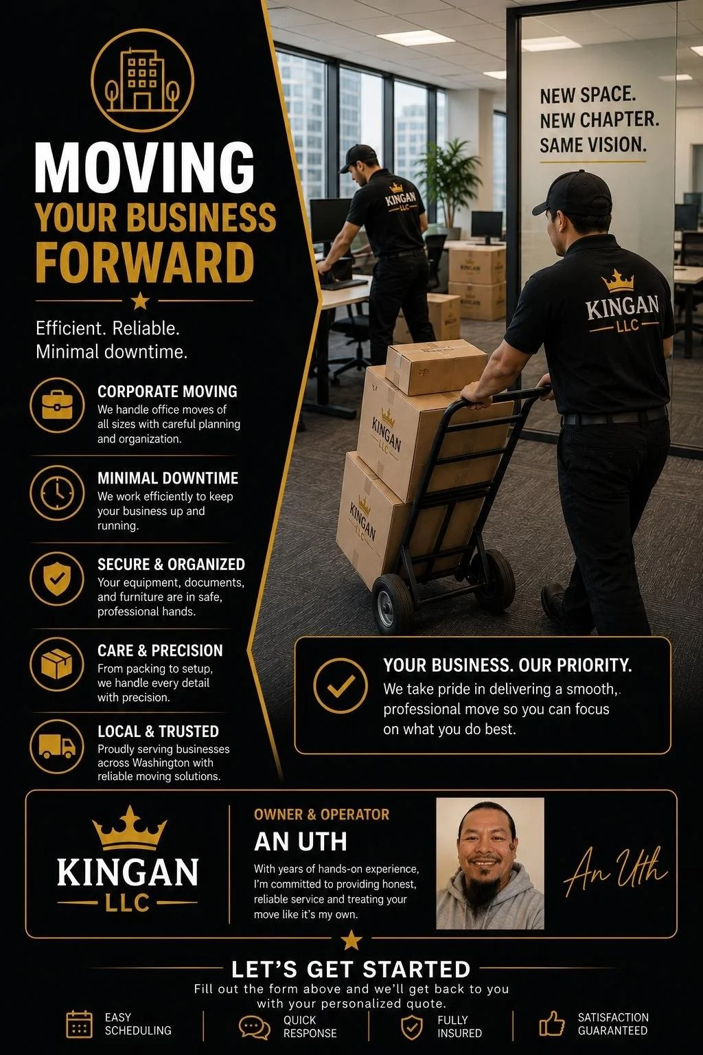 Office moving in Tacoma Washington relocating desks equipment and business furniture with organized and efficient service