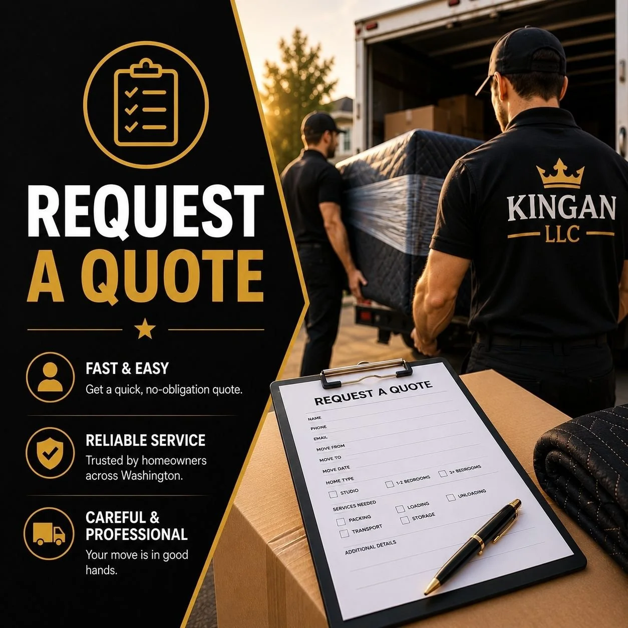 Request moving quote in Kent Washington speaking with professional movers to plan a smooth and organized move