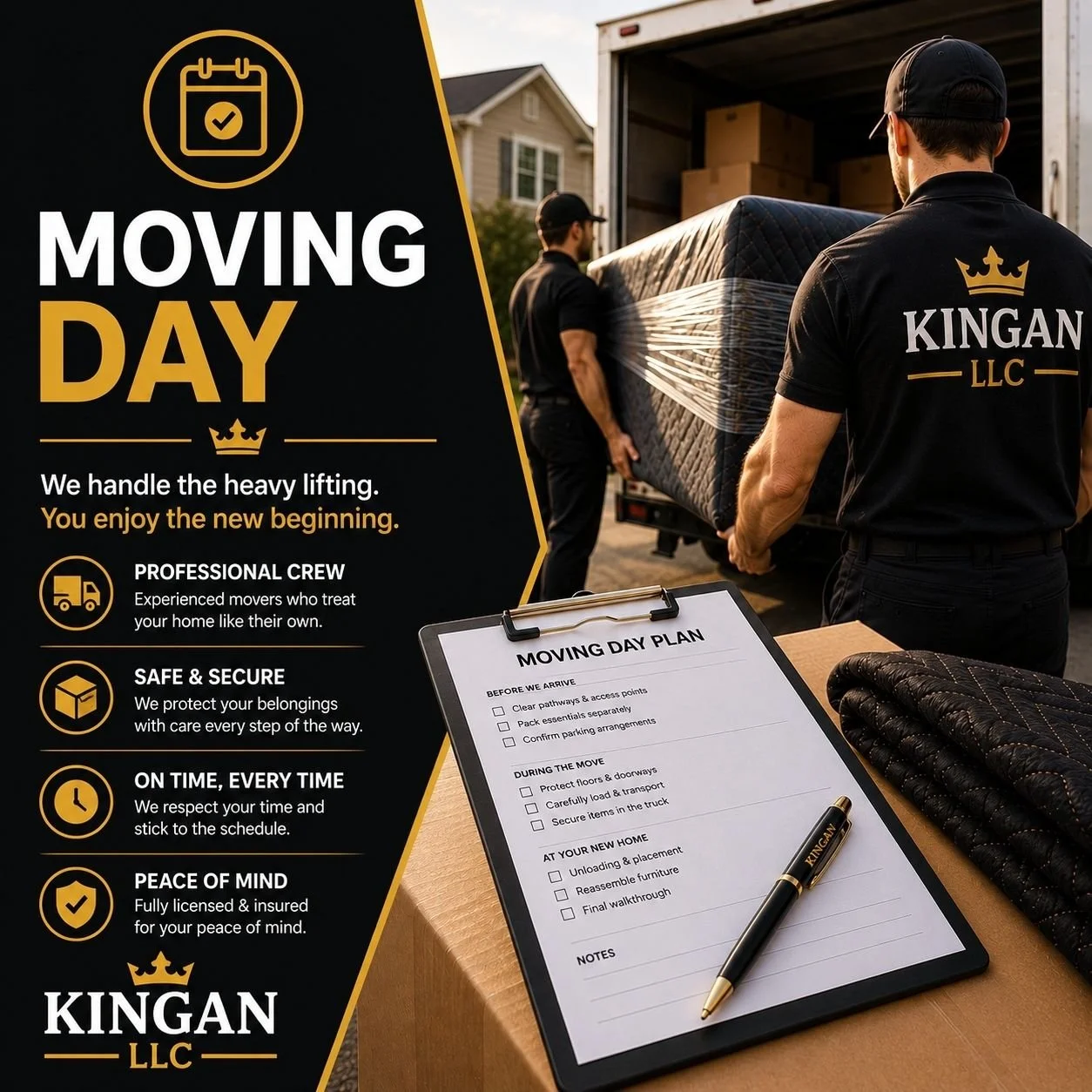 Moving day service in Renton Washington loading furniture and boxes safely into truck for secure transport