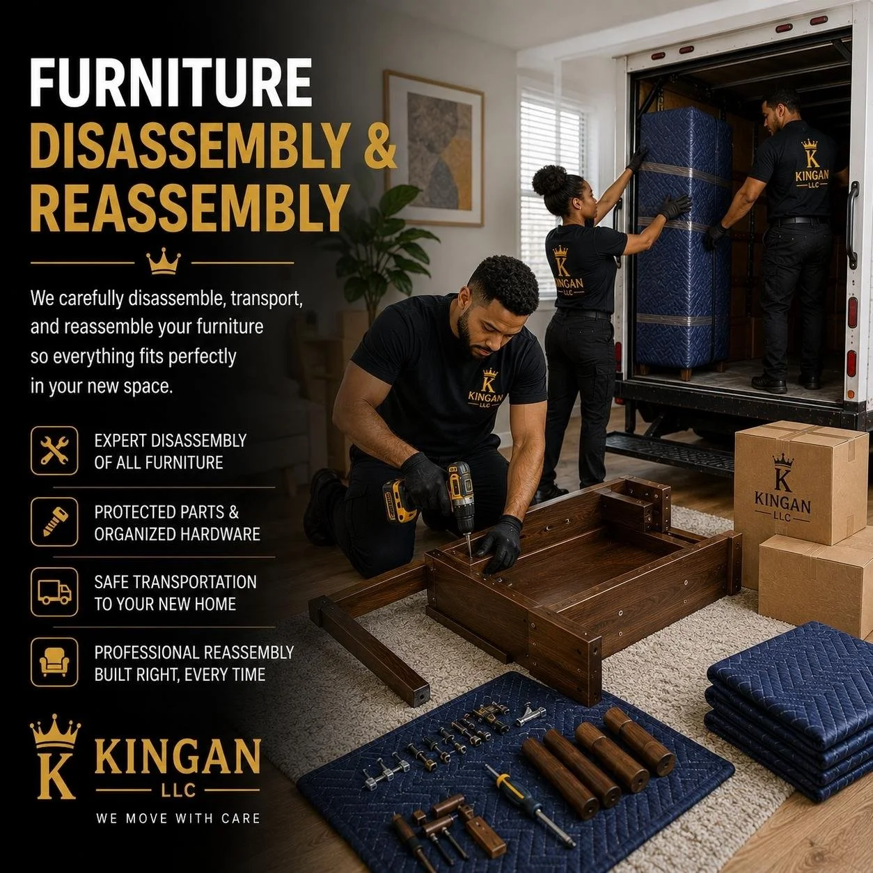 Furniture reassembly movers in Auburn Washington setting up beds tables and large items safely after moving