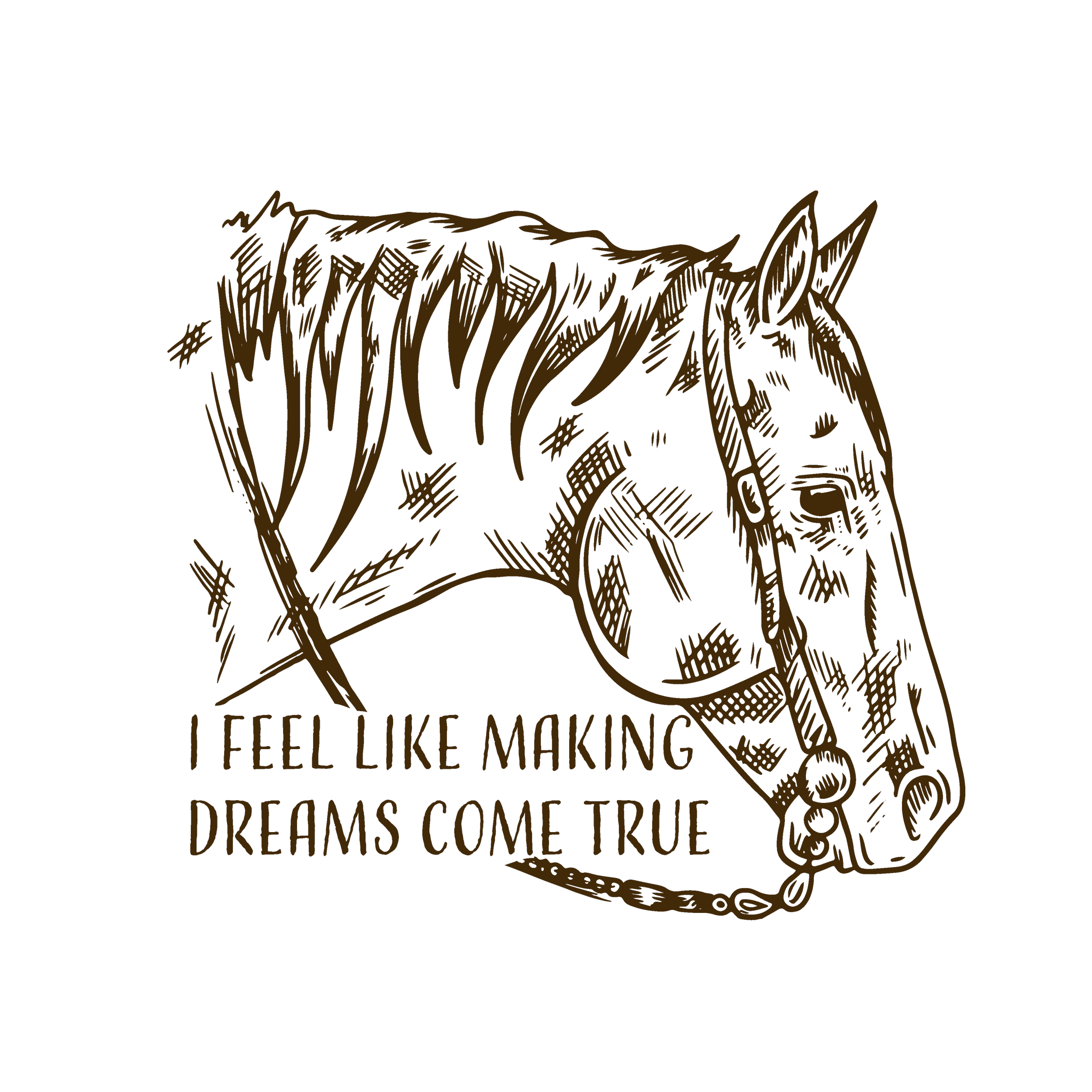 Hand-drawn illustration of a wolf with a quote that reads, 'Feel like making dreams come true.'