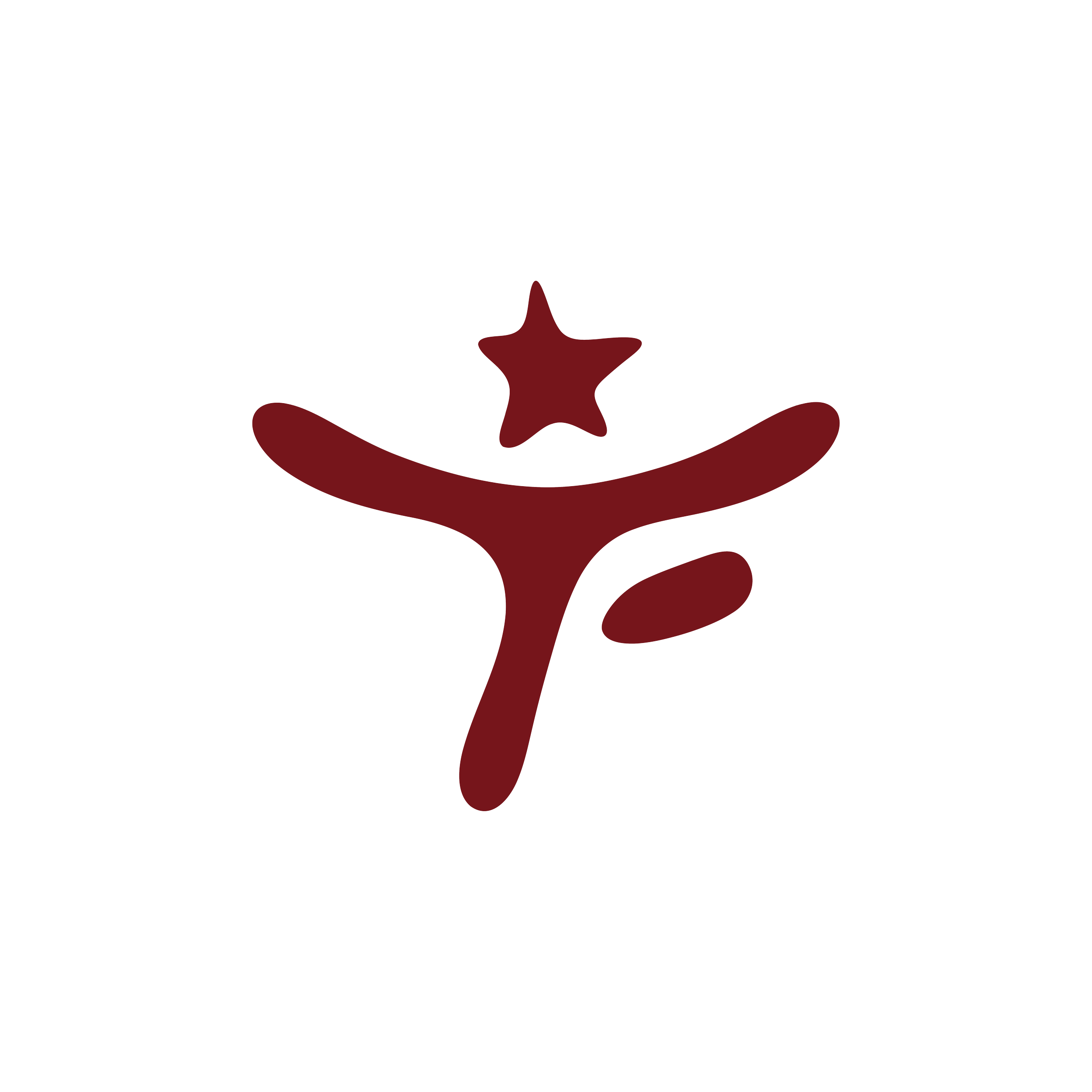 Black background with a red starfish at the center and three curved red shapes beneath it.