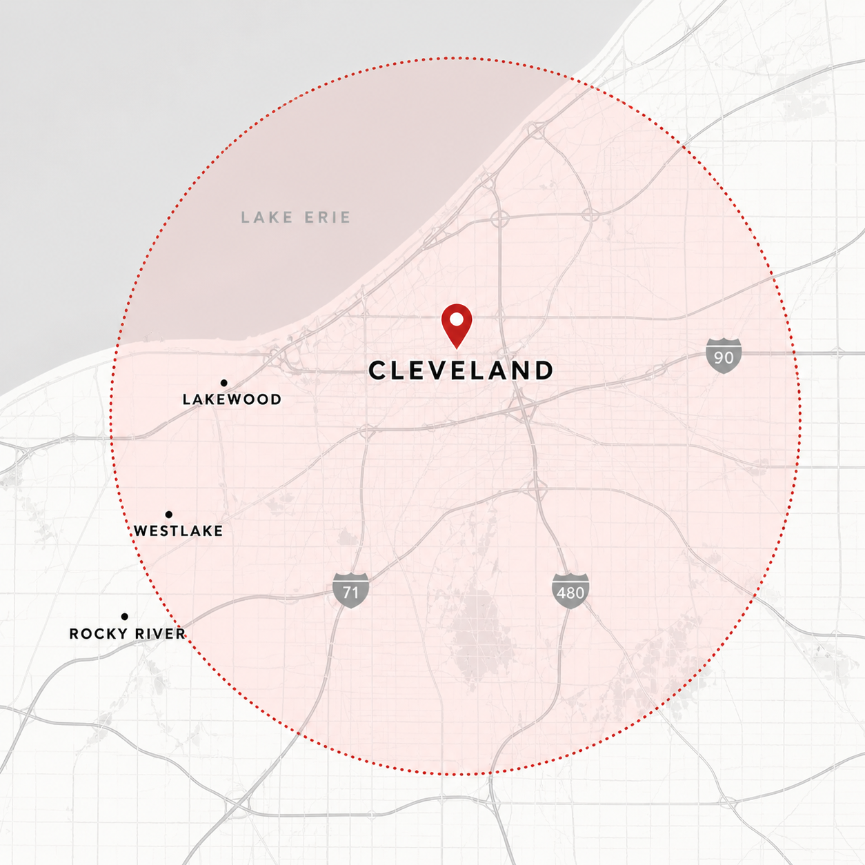Service area map for Salon 2 You luxury nail salon serving Lakewood, Cleveland, Rocky River, Westlake, and surrounding Northeast Ohio areas.