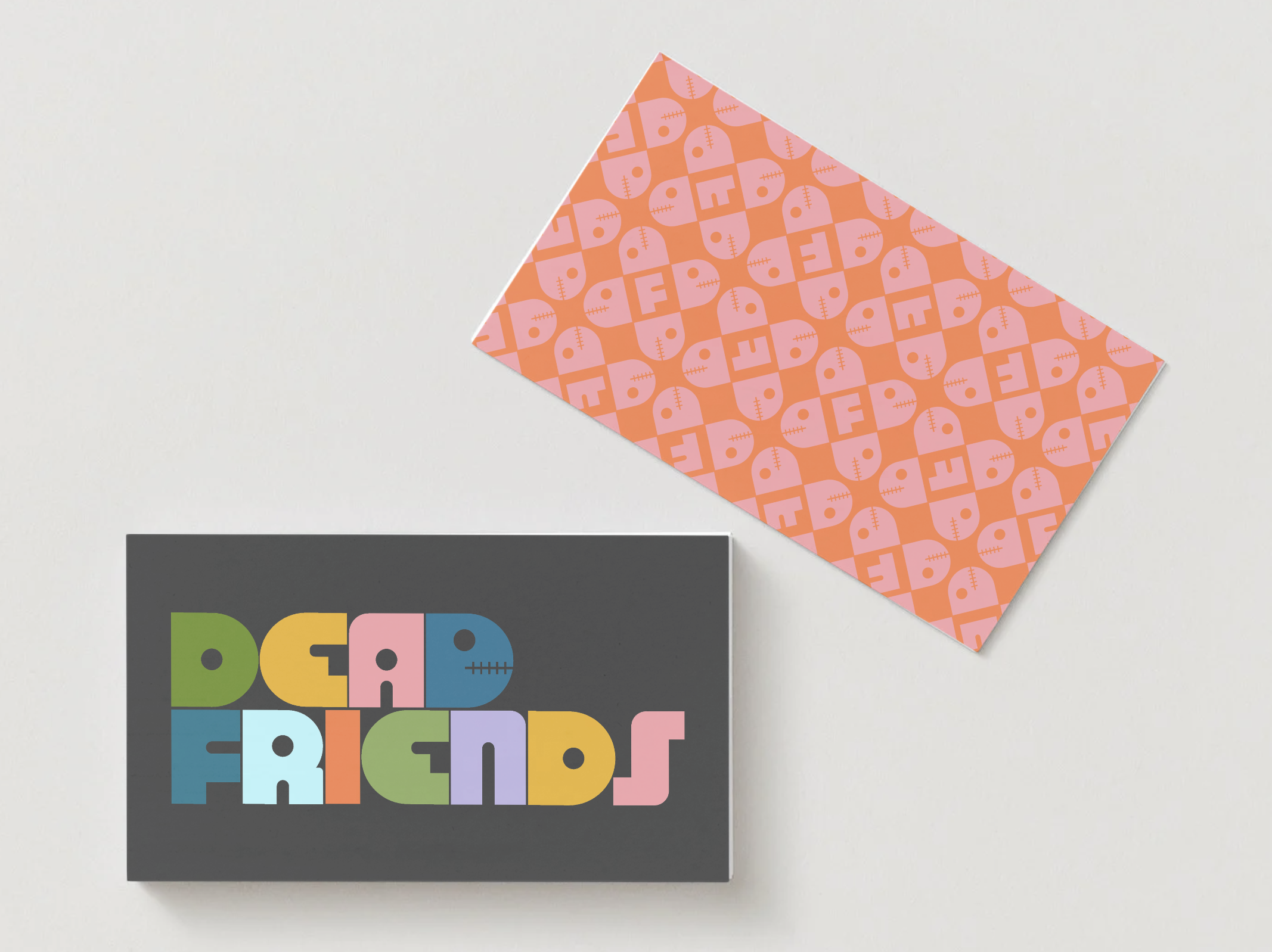 A colorful logo and card for Dead Friends