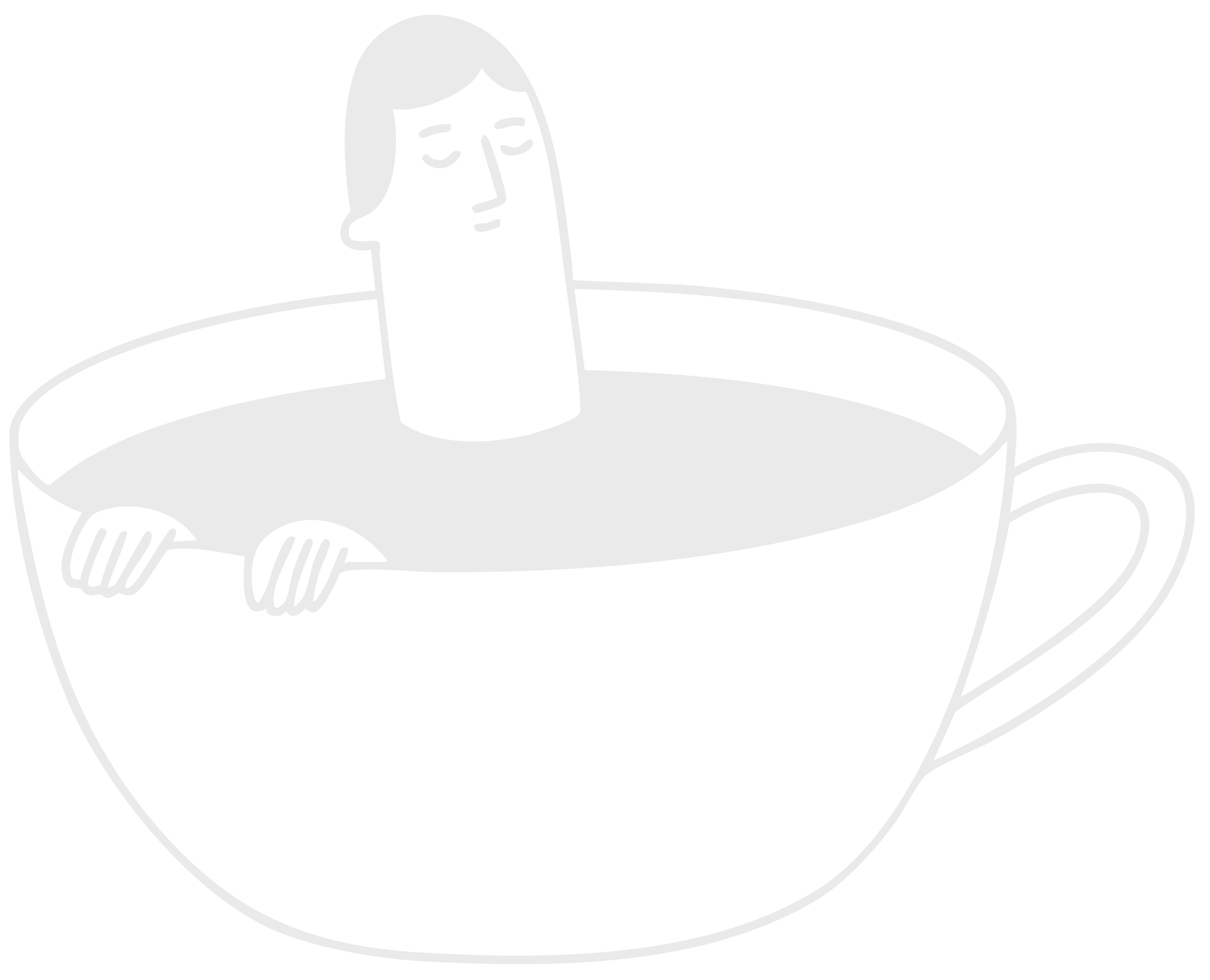 Black and white line drawing of man wallowing in a large cup of coffee like a hot tub with a satisfied look on his face.