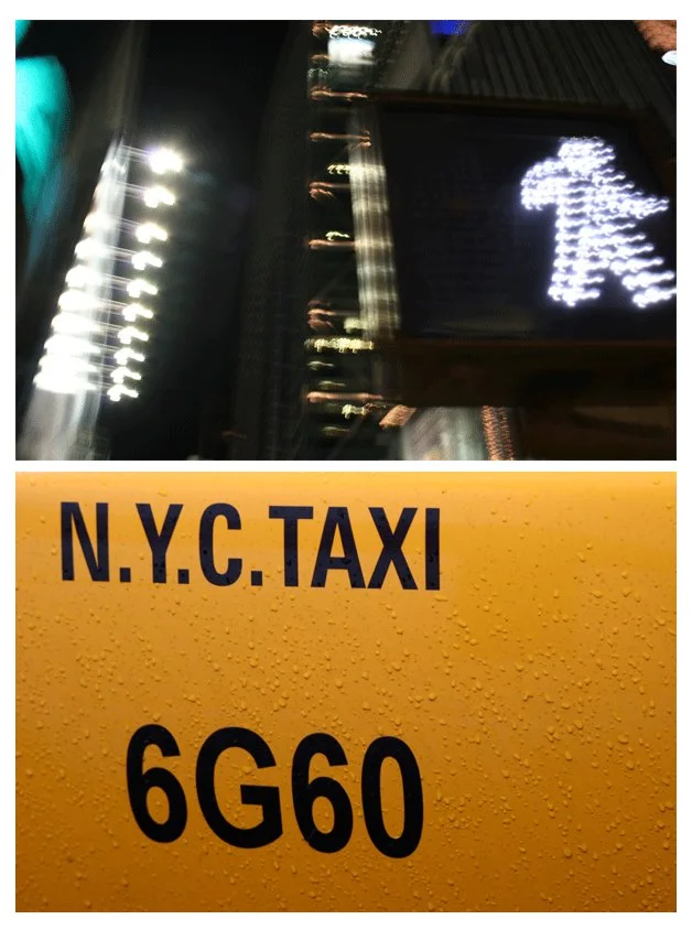 Close-up of a yellow New York City taxi with water droplets on its surface, displaying the license number 6G60.
