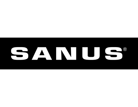 Sanus logo on a black background.