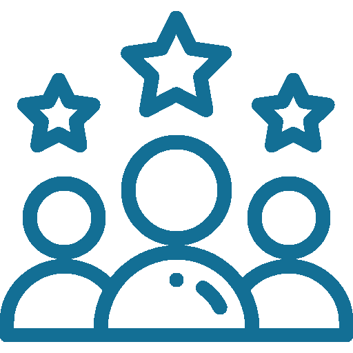 Icon of three people with stars above them, indicating achievement or recognition.
