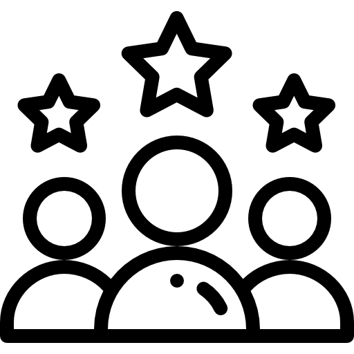Line drawing of three people with three stars above their heads.